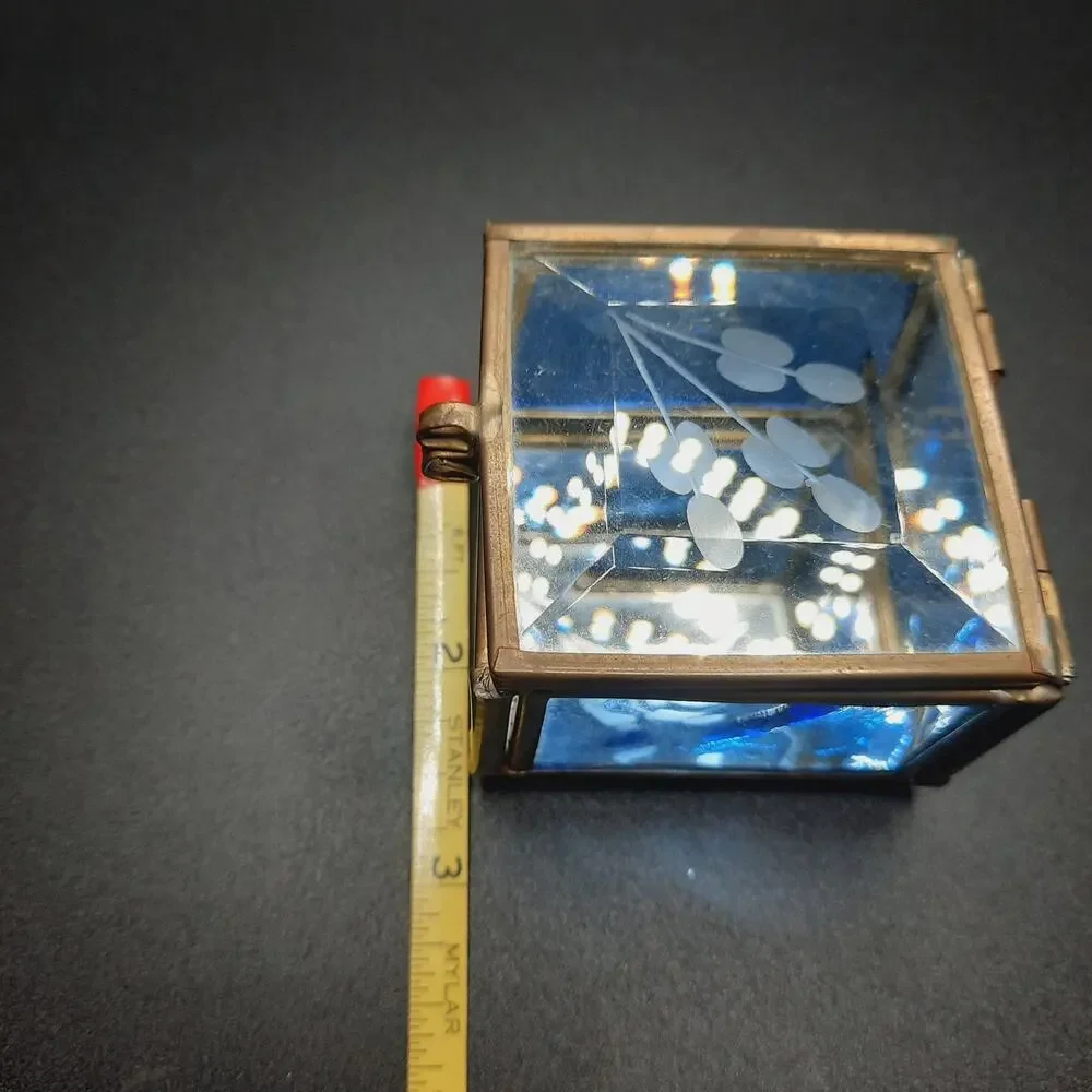 VTG Via Vermont Cobalt Blue Stained Glass Trinket Box